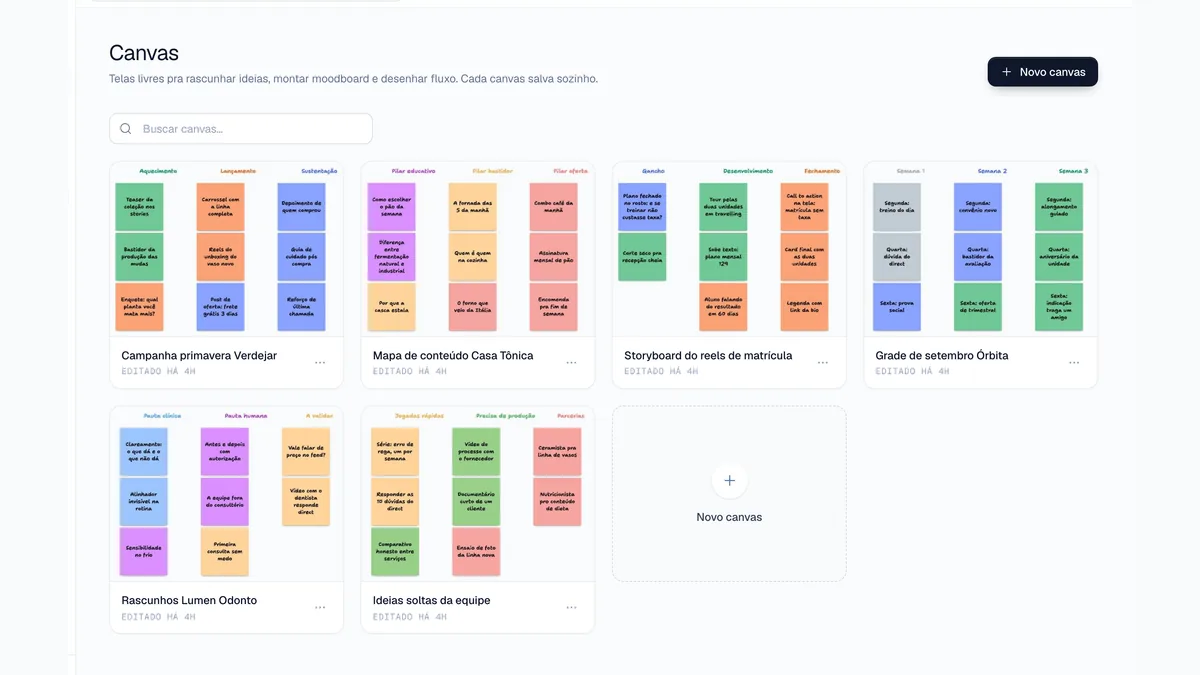 Canvas do workspace com a prévia do que foi rascunhado em cada um
